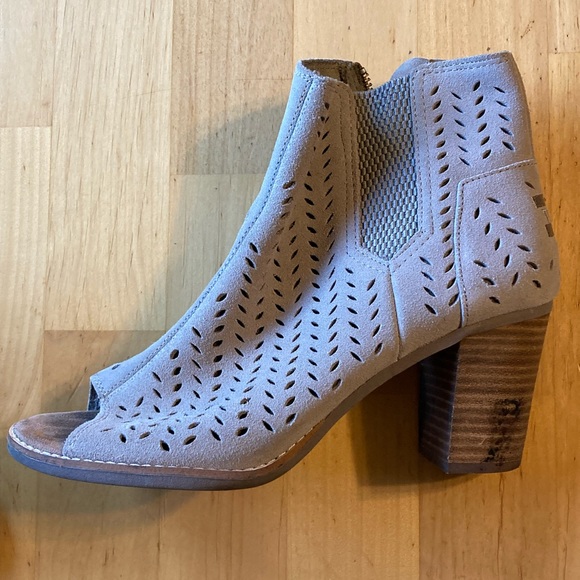 Toms Majorca Tan Suede Peep Toe Chunky Heel Boots Size 9 - Picture 6 of 6